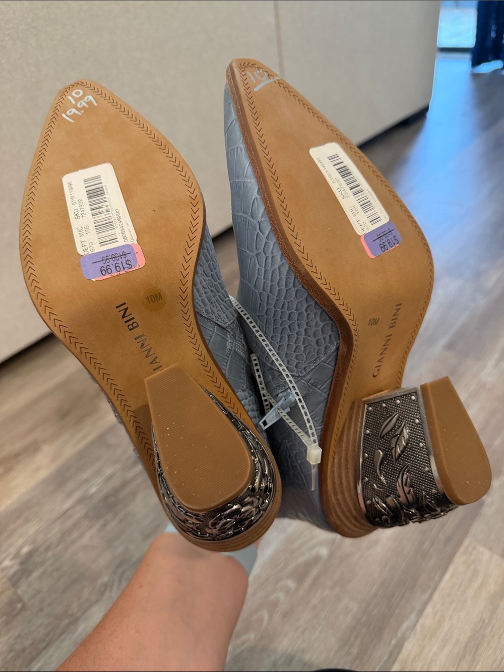 Gianni Bini Gray Croc-Embossed Ankle Booties with Decorative Block Heel - Picture 9 of 10